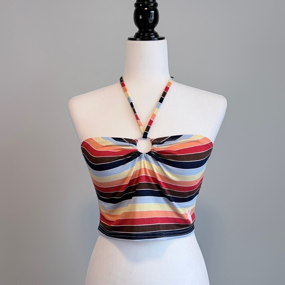 Playboy Cropped Top Tubed Top Strips Bunny Logo Colorful Retro 70s Vibe Size M